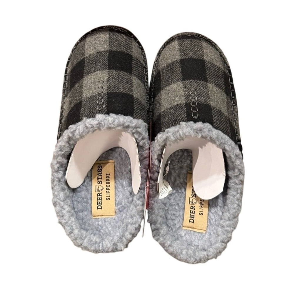 NEW Deer Stags Nordic Plaid Slippers Faux Shearling Check Men's 7 Women's 9 - Picture 2 of 7
